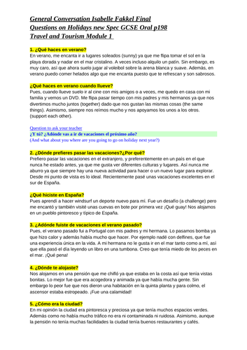 Spanish Gcse Module 1 Oral Questions Grade 9 Teaching Resources 6274