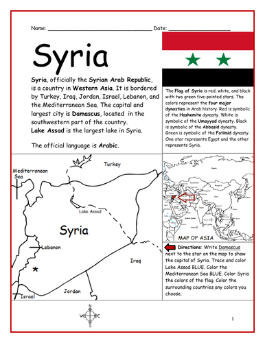 SYRIA - Introductory Geography Worksheet