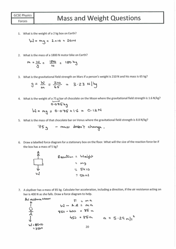 Mass And Weight Problems With Answers