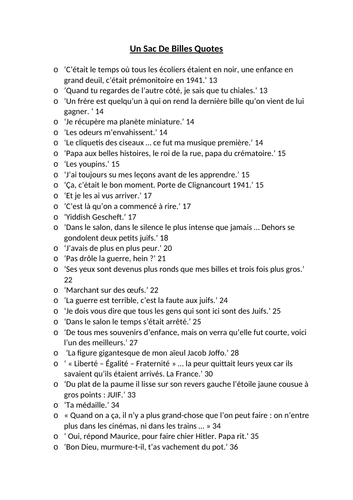 Un Sac de Billes - key quotes and page numbers