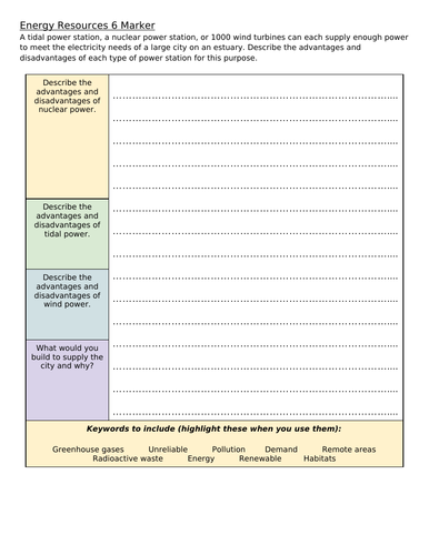 AQA Physics Triology Energy Resources 6 Mark Question