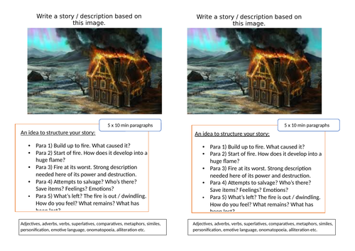 'Fire' Creative Writing: Cover lesson handout