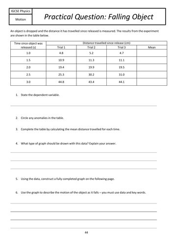 Motion Practical Skills Worksheet