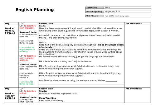 Man on the Moon book English Planning Year 1