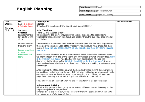 Supertato planning Year 1