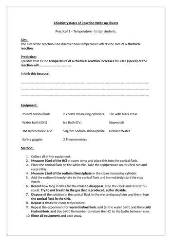 Rates of Reaction -Temperature Practical