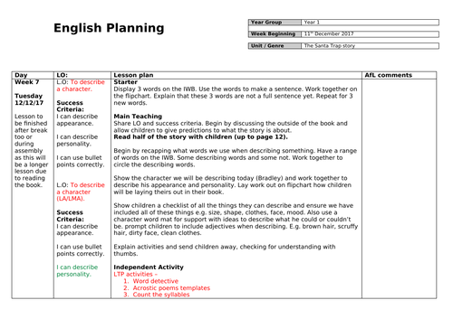 The Santa Trap book Year 1 planning