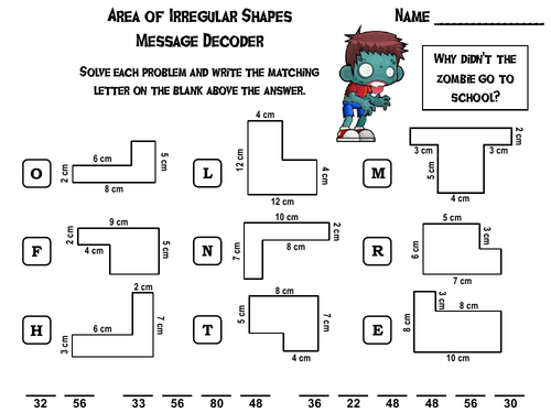 Area of Irregular Shapes Game: Halloween Math Activity Message Decoder