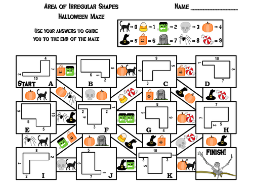 Area of Irregular Shapes Game: Halloween Math Maze
