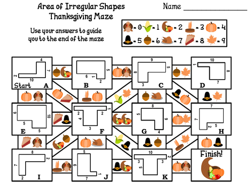 Area of Irregular Shapes Game: Thanksgiving Math Maze