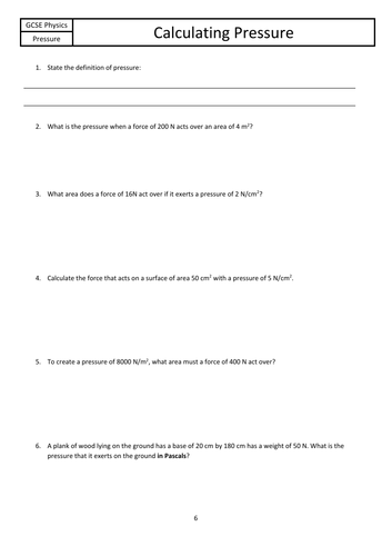 Pressure Calculations | Teaching Resources