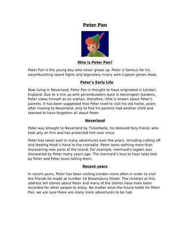 Peter Pan biography example text