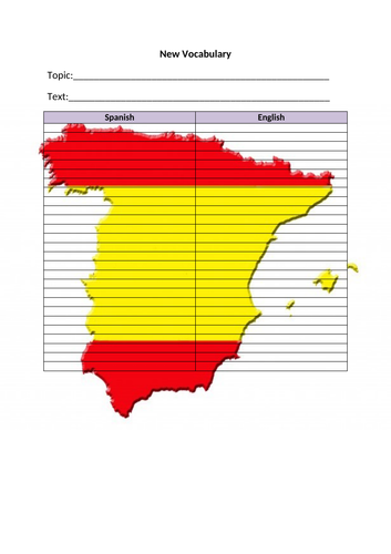 Blank Vocab  List  - Spanish
