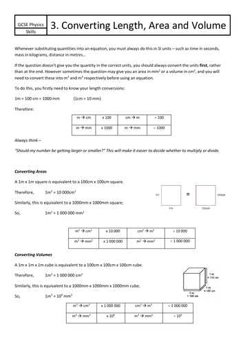 Skills - Converting units of length, area and volume