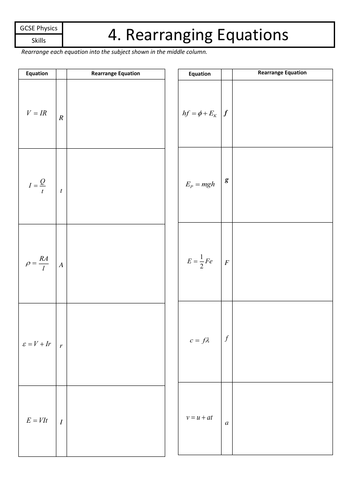 Skills - Rearranging Equations