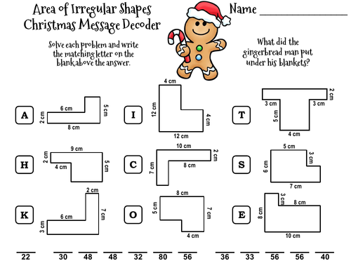 Area of Irregular Shapes Game: Christmas Math Activity Message Decoder