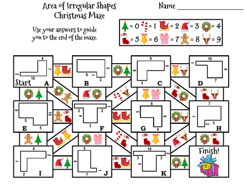 Area of Irregular Shapes Game: Christmas Math Maze