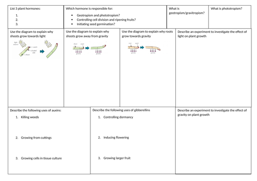 Plant Hormone Learning Mat AQA GCSE Biology