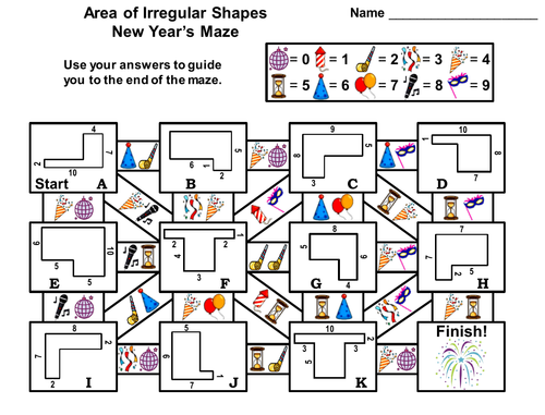 Area of Irregular Shapes Game: New Year's Math Maze