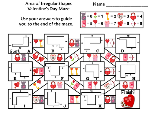 Area of Irregular Shapes Game: Valentine's Day Math Maze