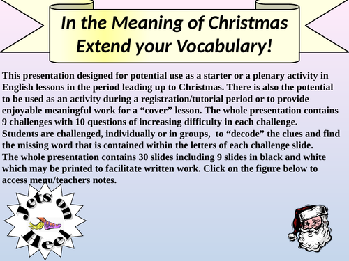 Hidden Christmas, extend your vocabulary