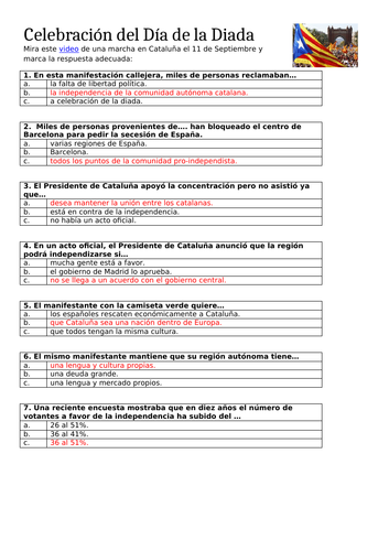 El Día de la Diada: ejercicio de escuchar (y traducción de NJ con respuestas)