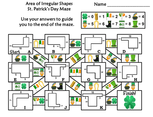 Area of Irregular Shapes Game: St. Patrick's Day Math Maze