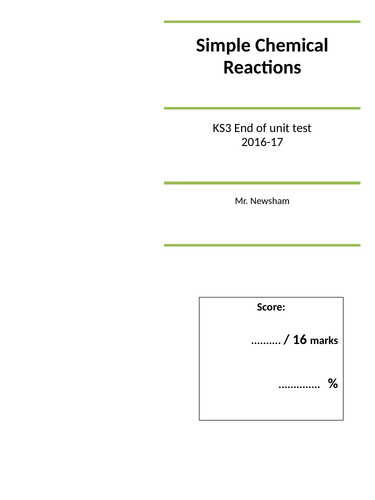 Chemical Reactions End of Unit Test