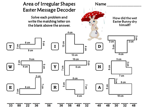 Area of Irregular Shapes Game: Easter Math Activity Message Decoder