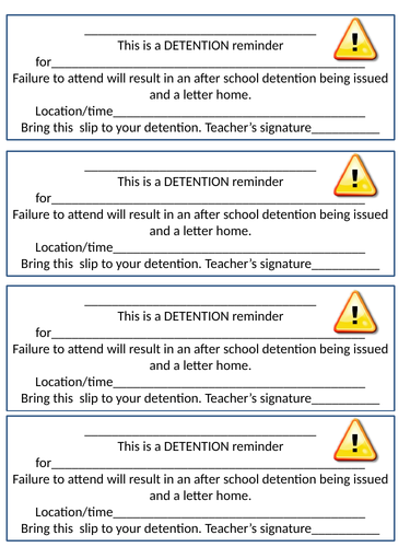 Detention Reminder Slips