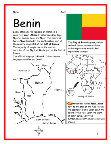 BENIN - Introductory Geography Worksheet