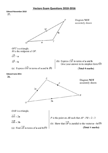 Vectors GCSE Exam Questions 2010-2016