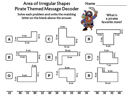 Area of Irregular Shapes Game: Pirate Themed Math Activity Message Decoder