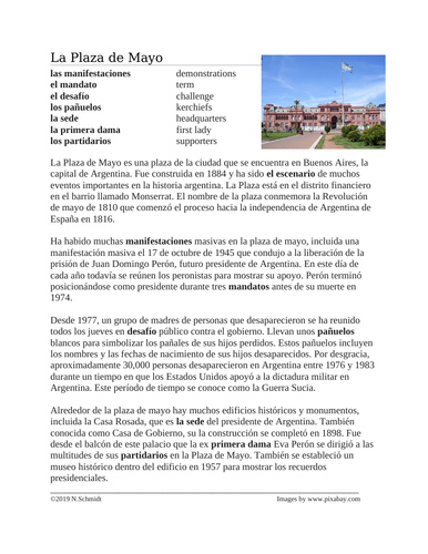 La Plaza de Mayo y La Casa Rosada Lectura y Cultura: Spanish Cultural Reading