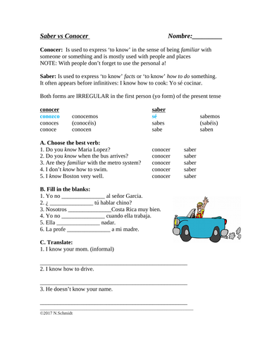 Saber vs Conocer Worksheet