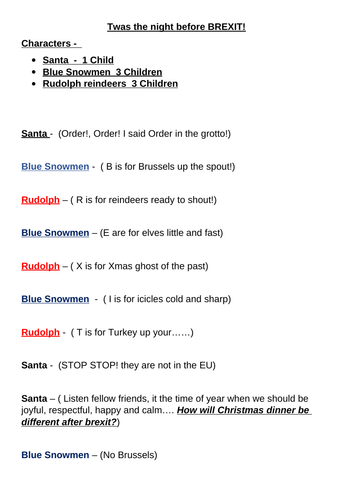 Christmas Play Script 'Twas the night before Brexit.'