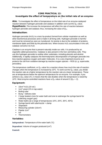 Core Practical 12 - Effect of temperature on the initial rate of enzyme-catalysed reaction