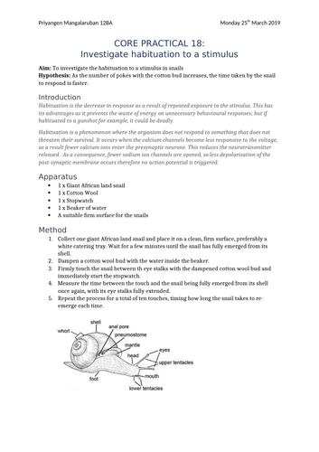 Core Practical 18 - Investigate the habituation of a stimulus