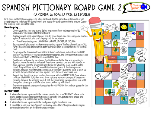 Spanish “Pictionary” Board Game! -  FUN & CUSTOMIZABLE!