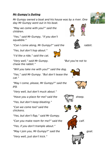 Mr Gumpy's Outing Comprehension