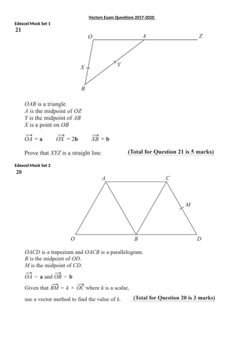 Vectors GCSE Exam Questions 2017-2020