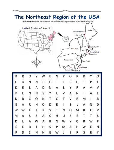 NORTHEAST REGION OF THE UNITED STATES - printable handout
