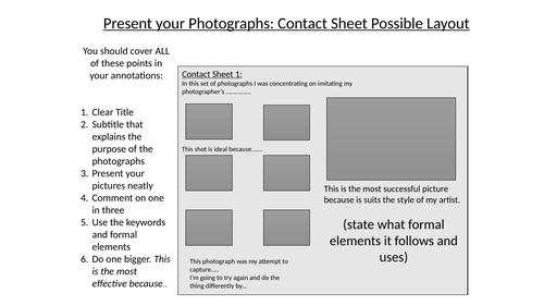 Present your Photographs: Contact Sheet Possible Layout