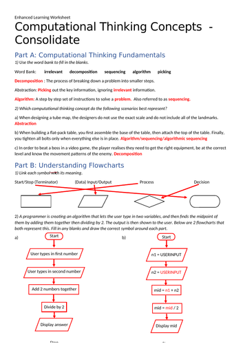 Computational Thinking - Enhanced Learning Worksheet + Answers
