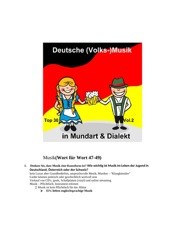 AS German oral Questions to topic Music and suggested answers from AQA markschemes