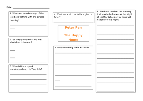 Reading comprehension questions based on Peter Pan - The Happy Home chapter 10