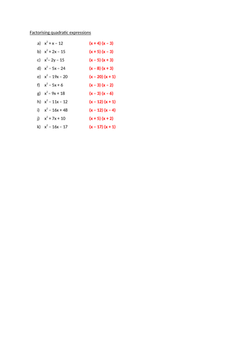 Factorising quadratic expressions