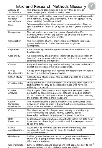 GCSE Sociology Introduction Glossary