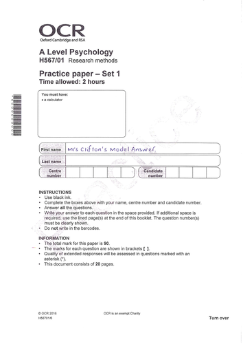 OCR Psychology Unit 1 Practice Paper 1 Model Answer