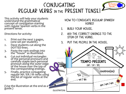 Present Tense Conjugation Activity/Craft - Regular Spanish Verbs